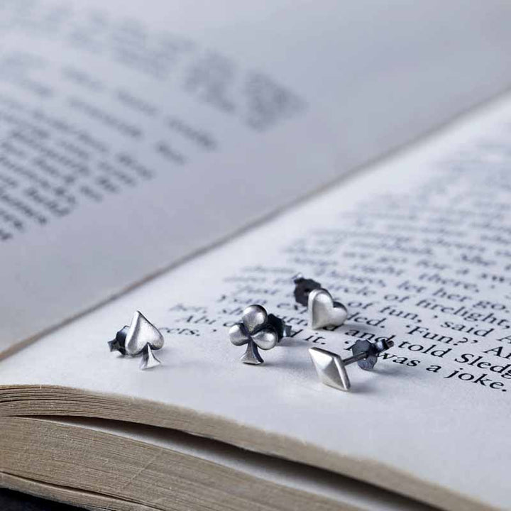 Flat Back Stud Earrings | Poker Symbol Silver Earrings by Demonmirror-5