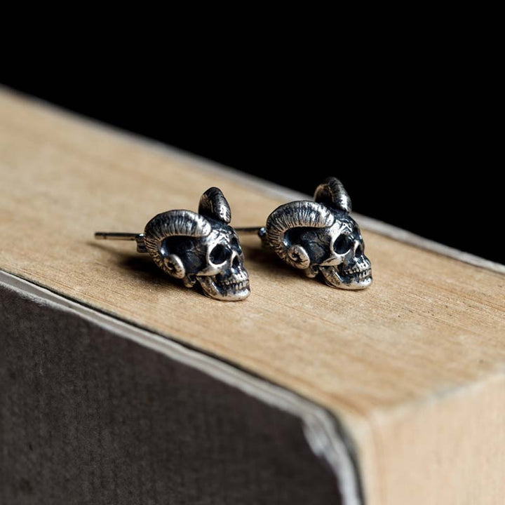 Gothic Demon Satan earrings styled as bold silver jewelry-3
