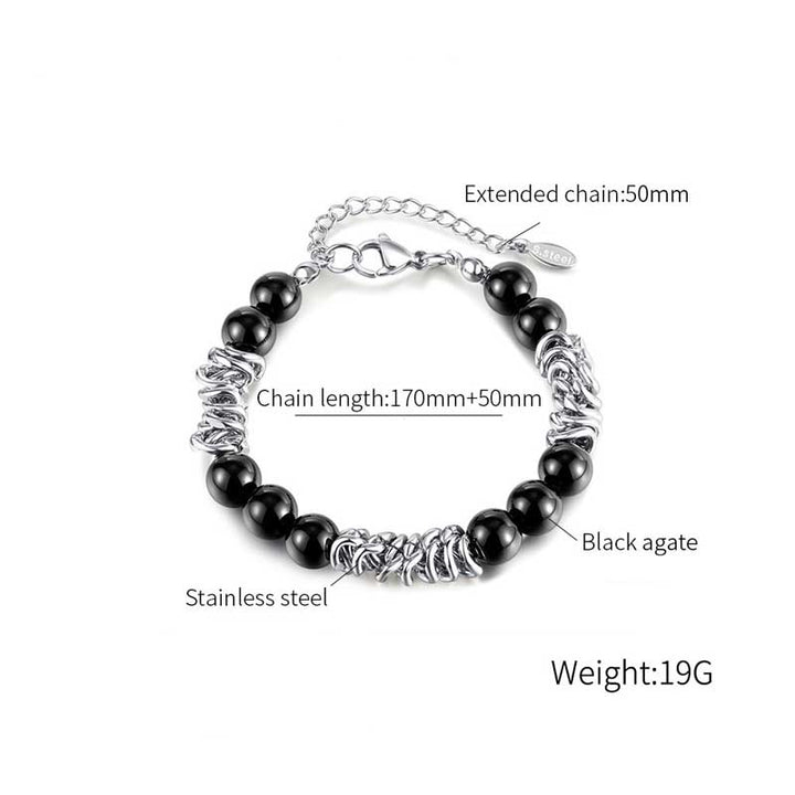 Black Onyx Bracelet | Stainless Steel Chain & Beads by Demonmirror-5