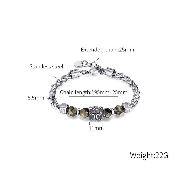 Stainless Steel Mens Bracelet | Cross Beads & Grey Natural Stones by Demonmirror-7