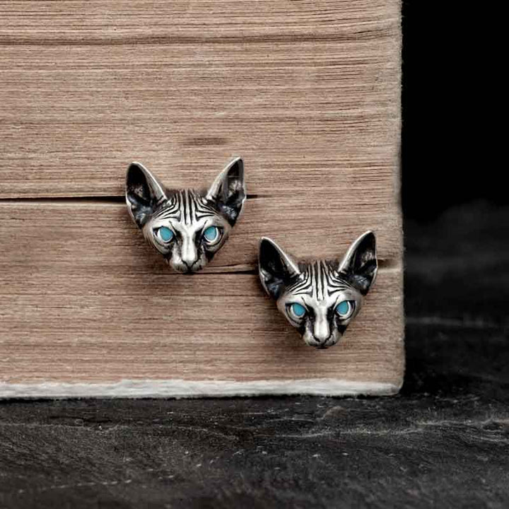 Cat Earrings - 925 Silver Gothic Earrings by Demonmirror-10