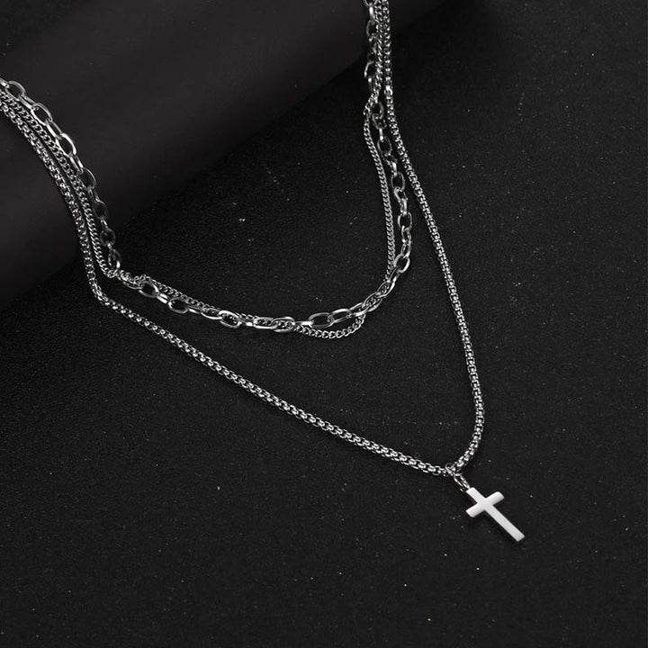 triple chain necklace stainless cross necklace-4