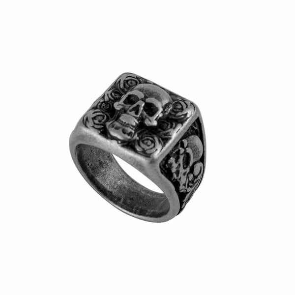 Vintage Rings | Engraved Rose Skull Ring by Demonmirror