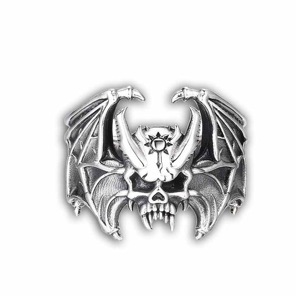 DemonMirror Men's Skull Sterling Silver Ring Jewelry