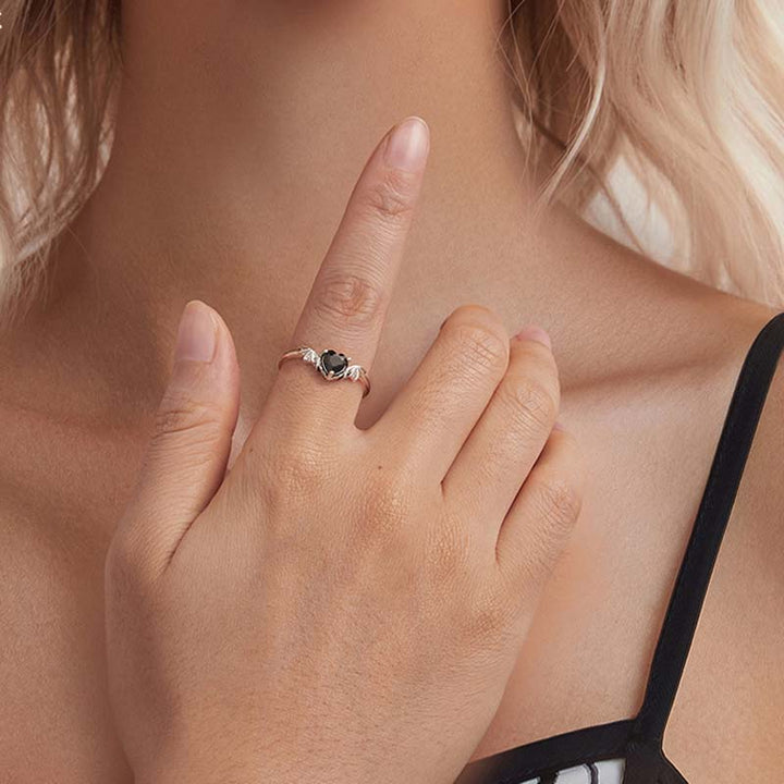 Women's Sterling Silver Gothic-Style Ring with Heart-Shaped Black Gemstone-3