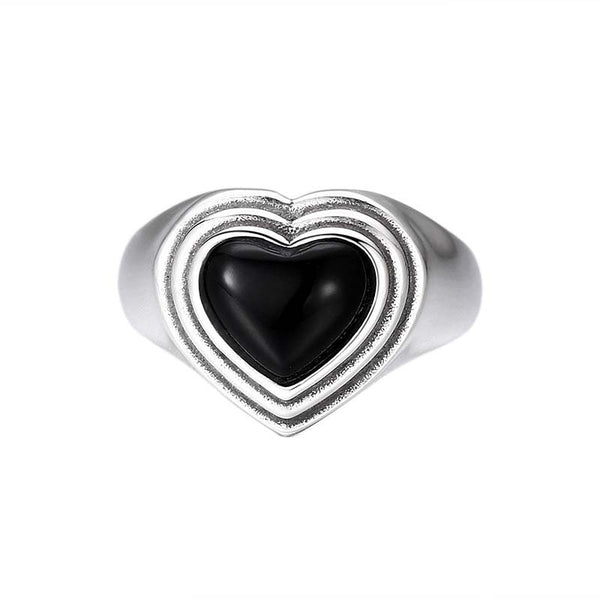 DemonMirror heart agate silver ring romantic style