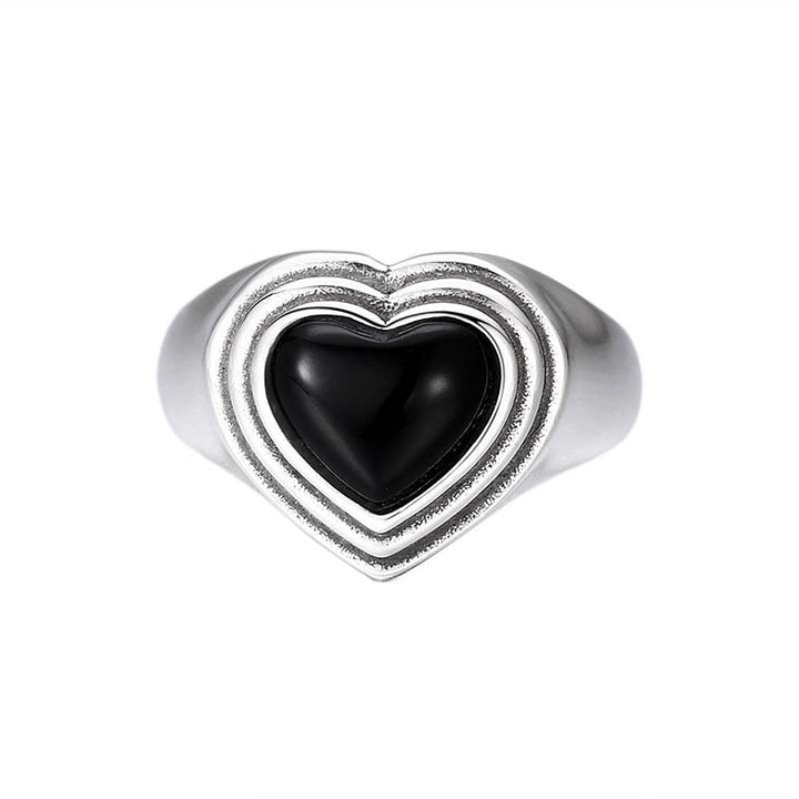 DemonMirror heart agate silver ring romantic style