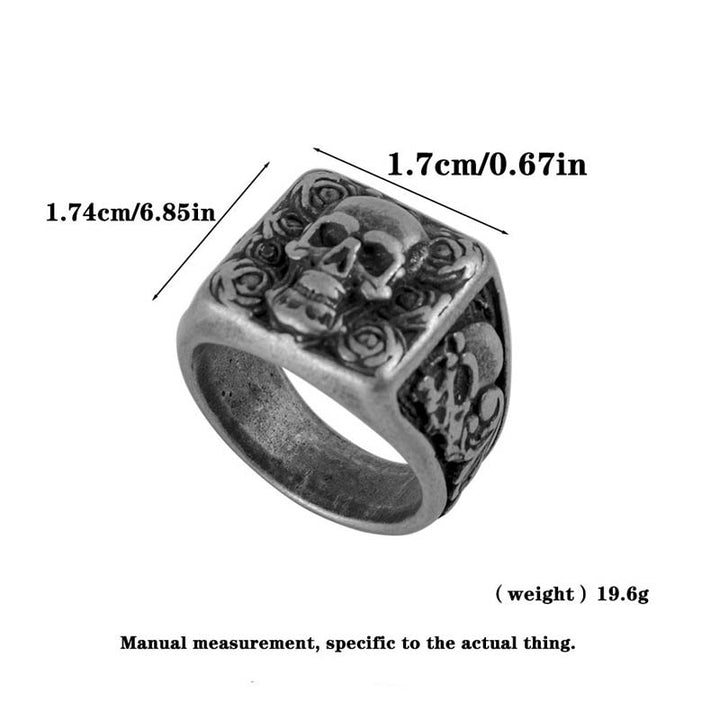 Vintage Rings | Engraved Rose Skull Ring by Demonmirror-8