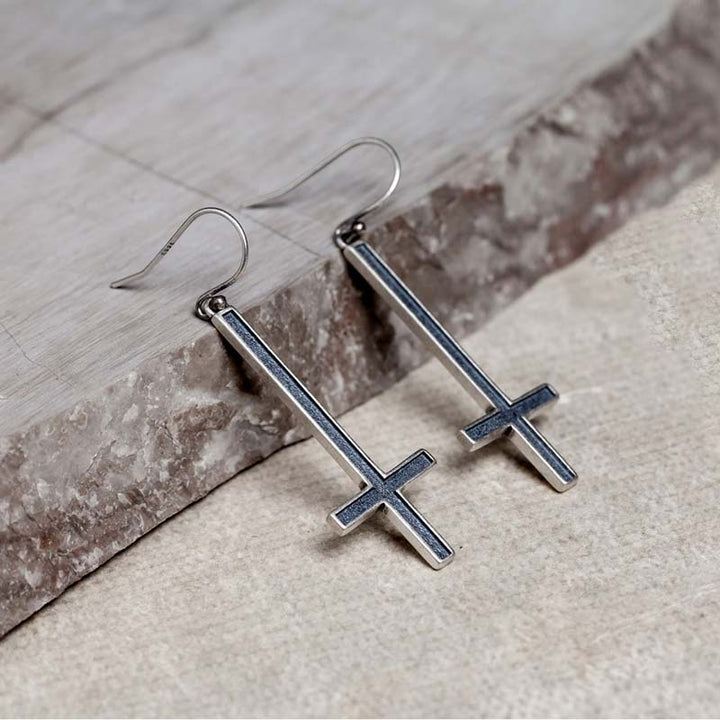 Large cross earrings vintage sterling silver gothic jewelry-5