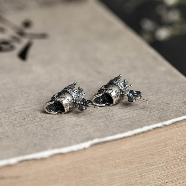 Earrings with Skulls | Gothic 925 Silver by Demonmirror-4