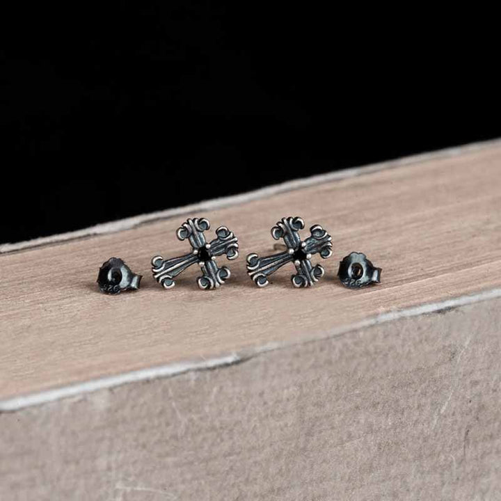 Cross Earrings | Silver Earrings with Black Stone by Demonmirror-4