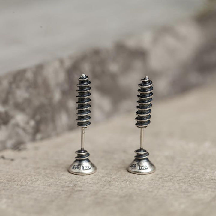 Screw Back Earrings | Punk Sterling Silver Studs by Demonmirror-4