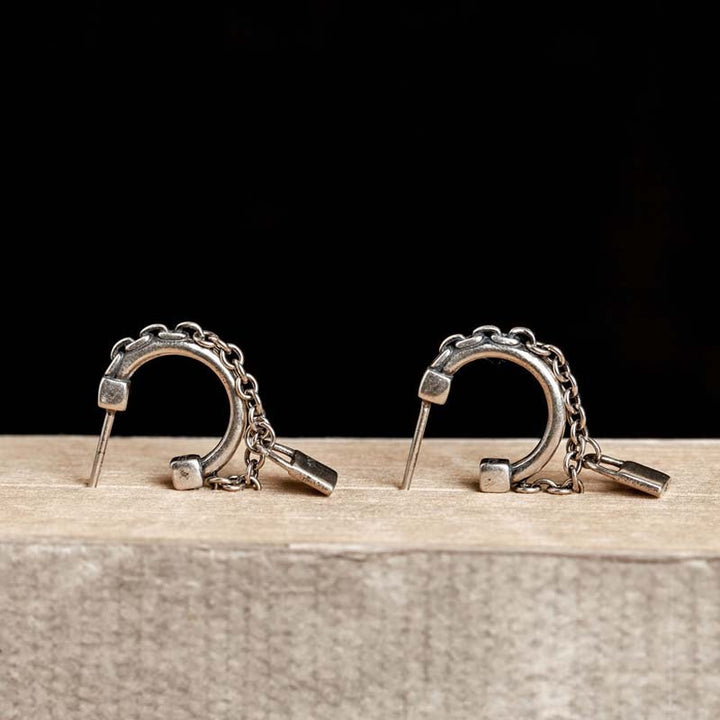 mens punk earrings with edgy lock design-4