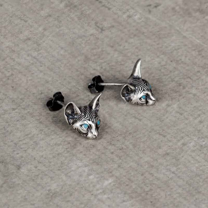 Cat Earrings - 925 Silver Gothic Earrings by Demonmirror-11