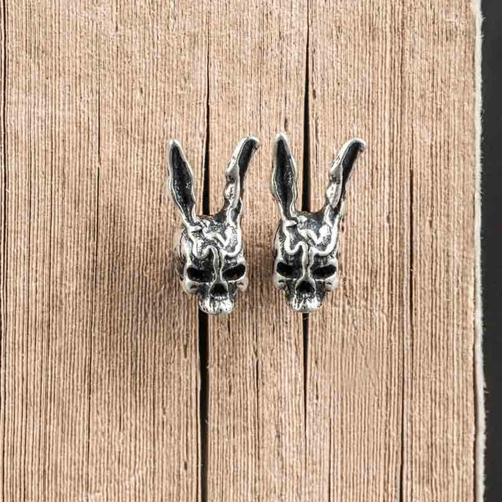 Close-up of silver bunny rabbit stud earrings for ladies-4