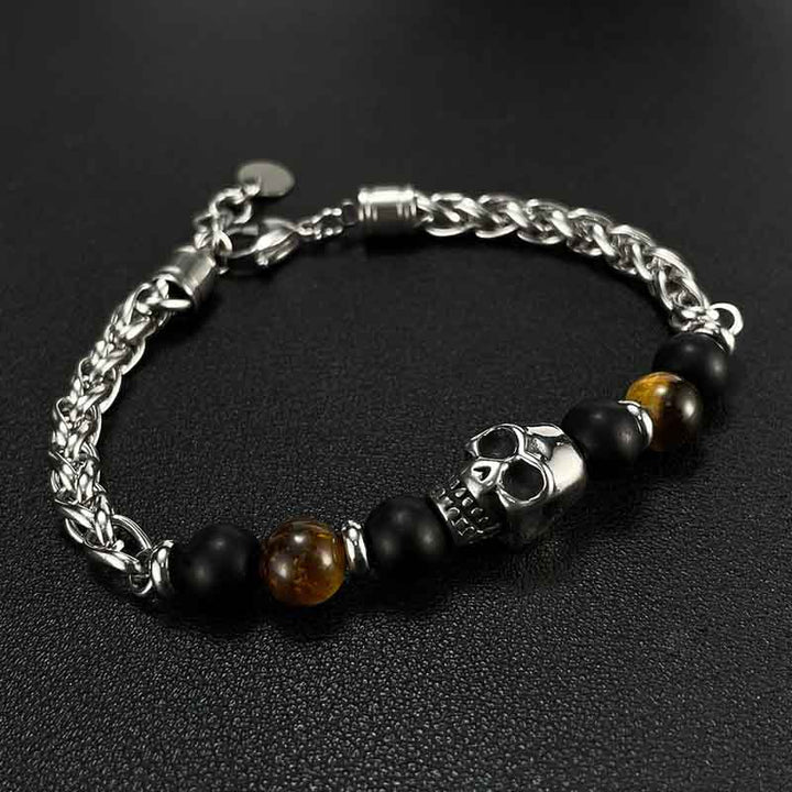 Tiger Eye Bracelet | Men's Stainless Steel Skull by Demonmirror-2