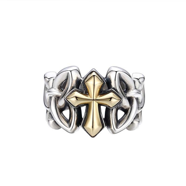 gold cross ring men's sterling silver rings
