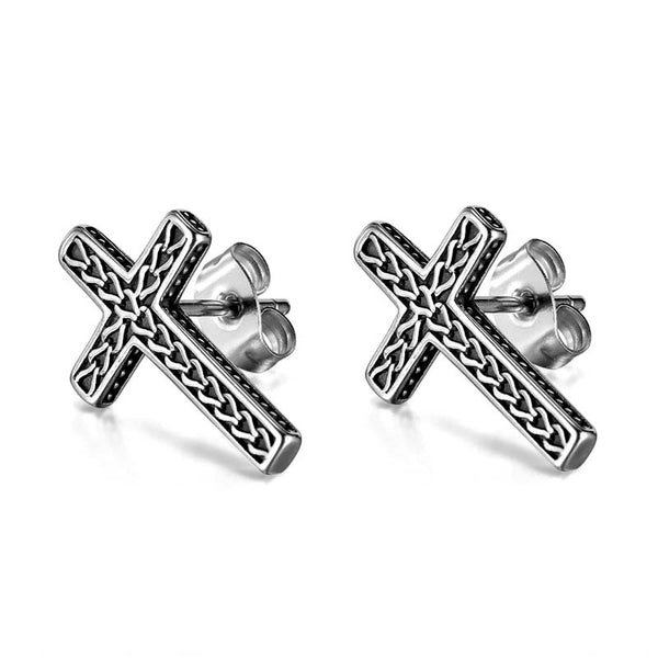 Cross Hoop Earrings | Gothic Stainless Steel Appeal by Demonmirror