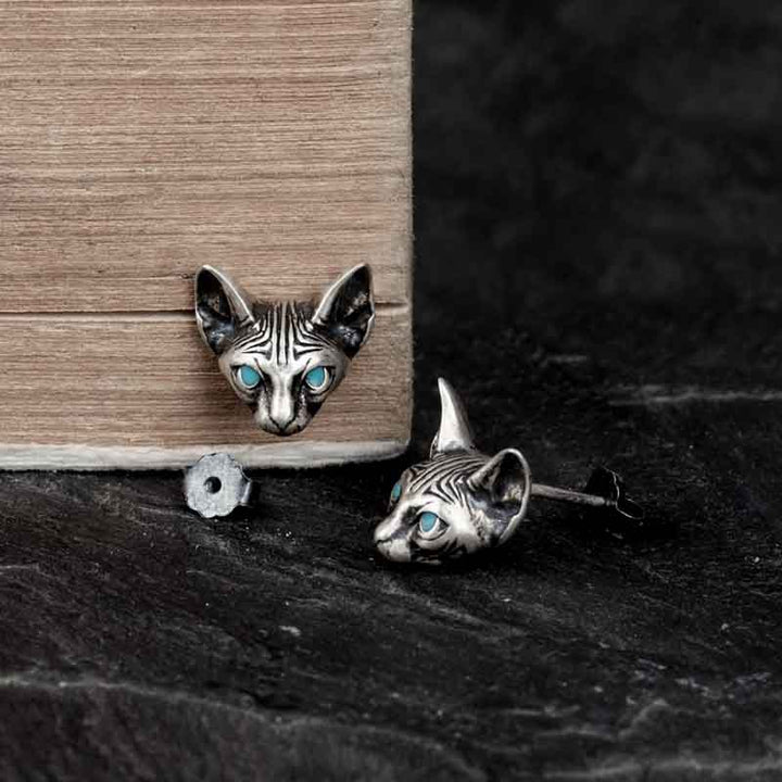 Cat Earrings - 925 Silver Gothic Earrings by Demonmirror-12