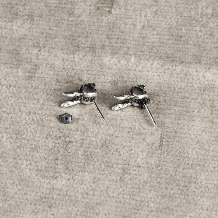 Close-up of silver bunny rabbit stud earrings for ladies-5
