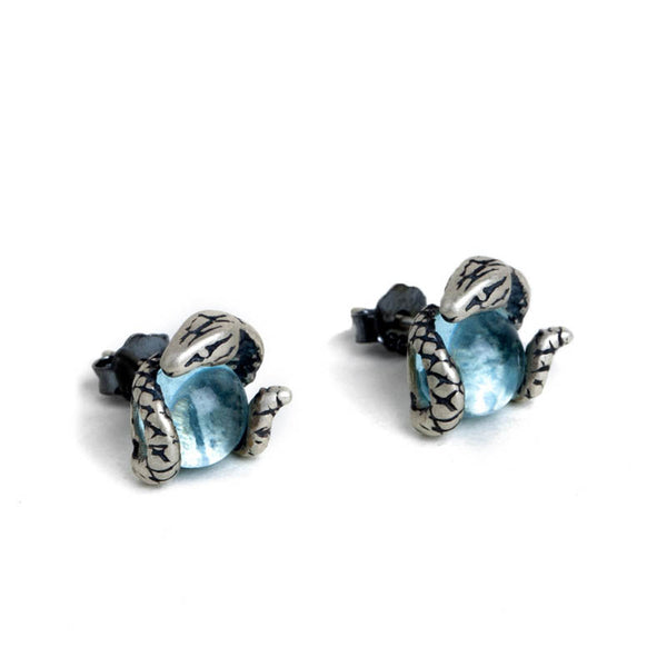 Snake Earrings | 925 Sterling Silver with Light Blue Topaz by Demonmirror