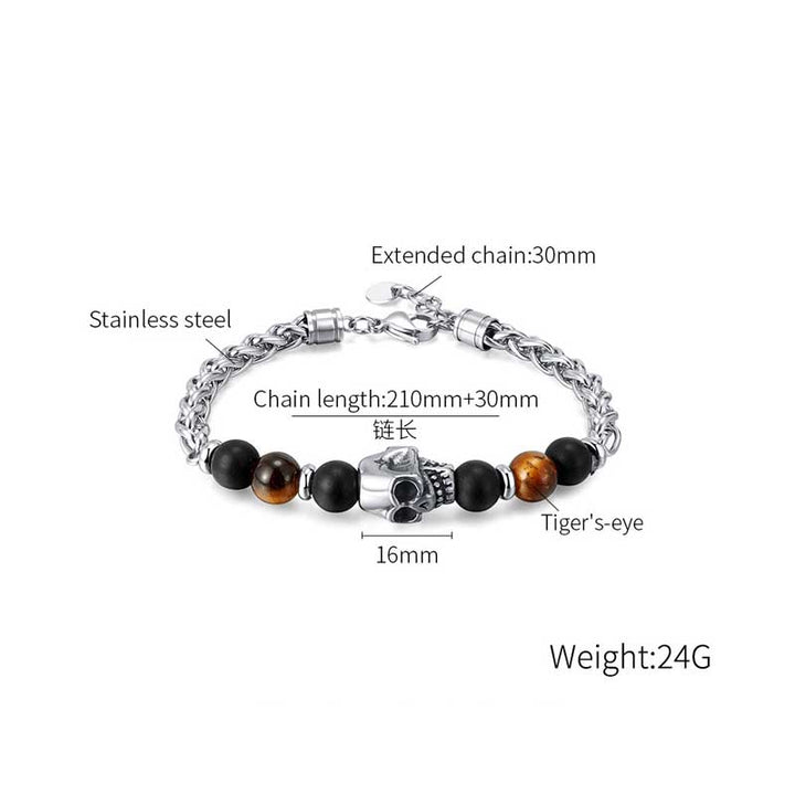 Tiger Eye Bracelet | Men's Stainless Steel Skull by Demonmirror-5