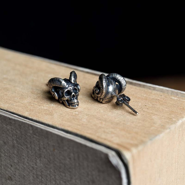 Gothic Demon Satan earrings styled as bold silver jewelry-5