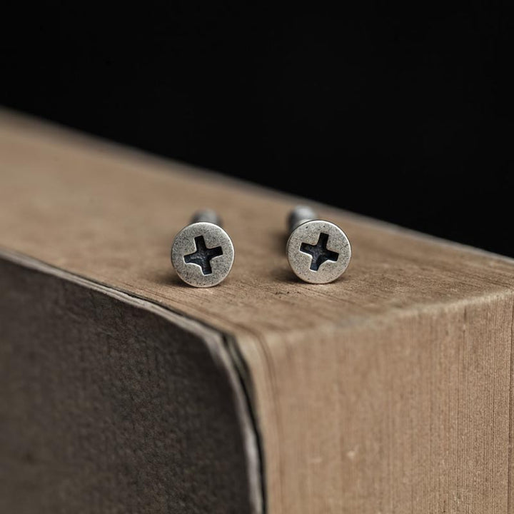 Screw Back Earrings | Punk Sterling Silver Studs by Demonmirror-5