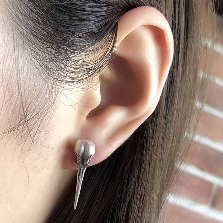 Bird Skull Earrings | Punk 925 Silver Studs by Demonmirror-6