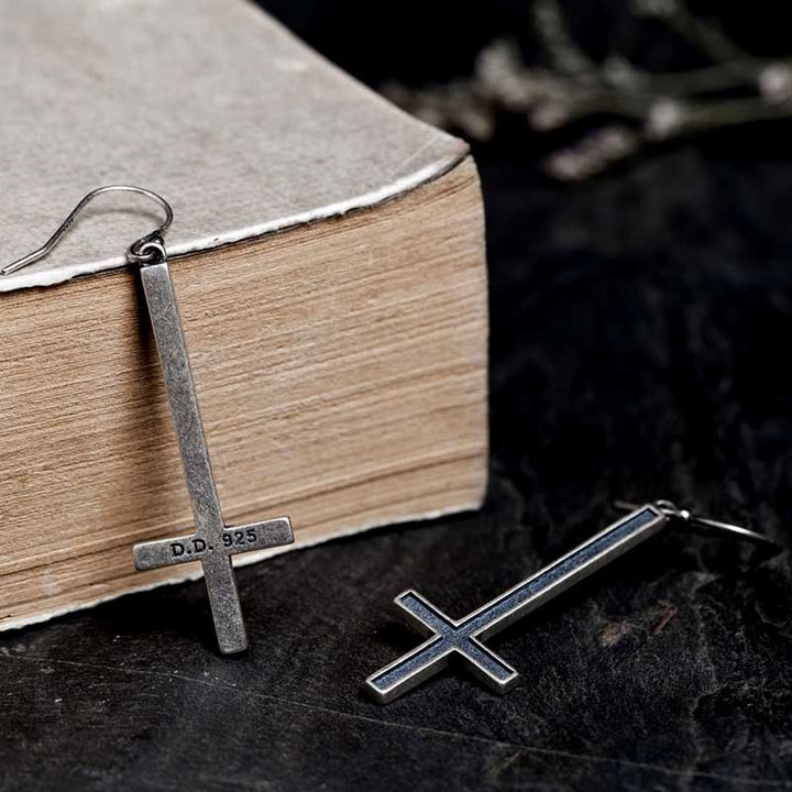Large cross earrings vintage sterling silver gothic jewelry-6