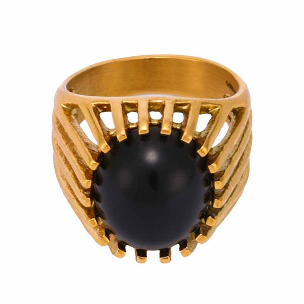 Black Onyx Rings for Women | Stainless Steel Gothic Style by Demonmirror