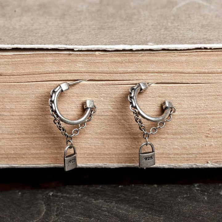 mens punk earrings with edgy lock design-5