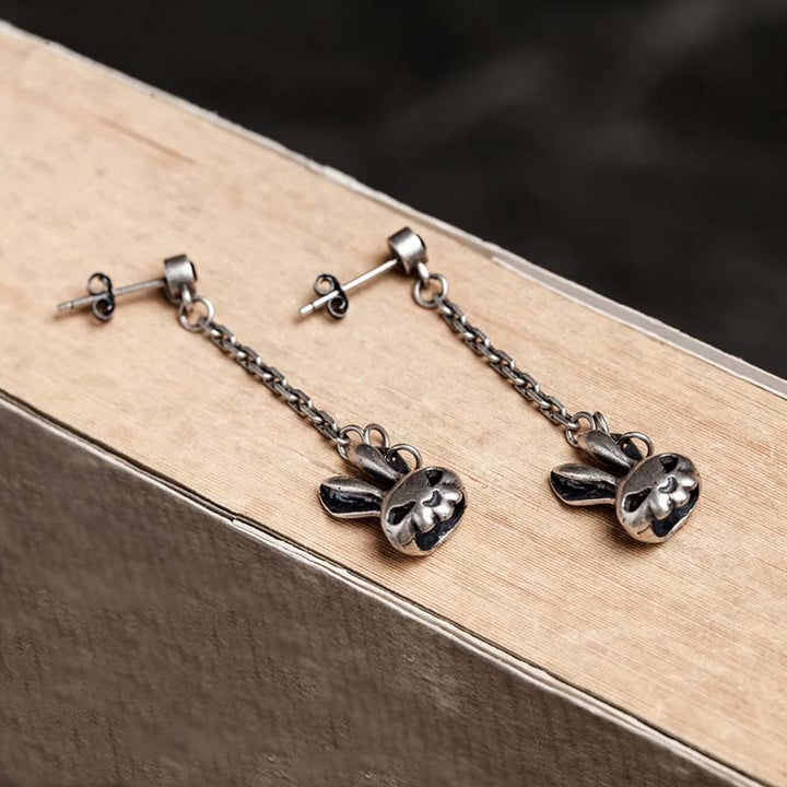 Cute bunny rabbit silver dangle earrings gothic chic-5