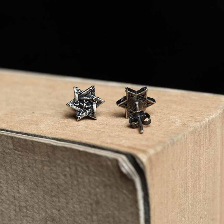 Small Stud Earrings | Gothic Silver Hexagram Studs by Demonmirror-4