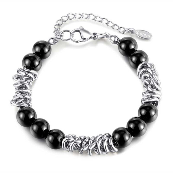 Black Onyx Bracelet | Stainless Steel Chain & Beads by Demonmirror