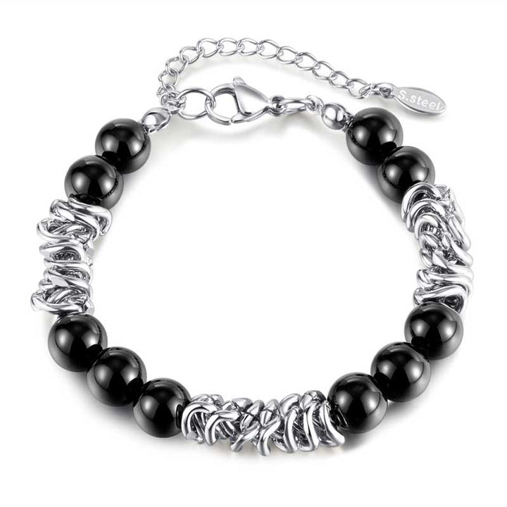 Black Onyx Bracelet | Stainless Steel Chain & Beads by Demonmirror