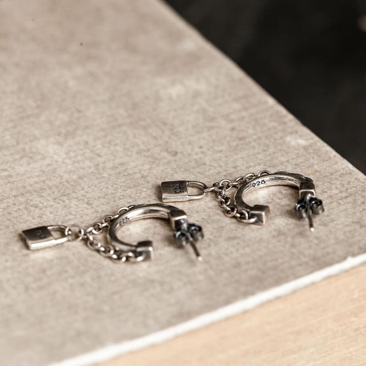 mens punk earrings with edgy lock design-6
