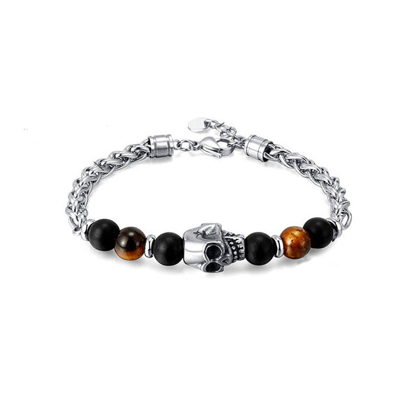 Tiger Eye Bracelet | Men's Stainless Steel Skull by Demonmirror