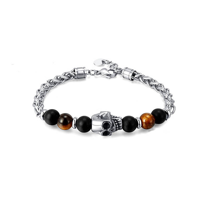 Tiger Eye Bracelet | Men's Stainless Steel Skull by Demonmirror