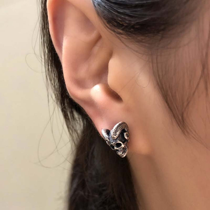 Gothic Demon Satan earrings styled as bold silver jewelry-6