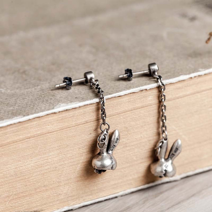 Cute bunny rabbit silver dangle earrings gothic chic-6