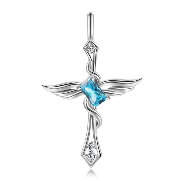 Cross Necklace Gothic | 925 Silver Necklace for Women by Demonmirror-light blue