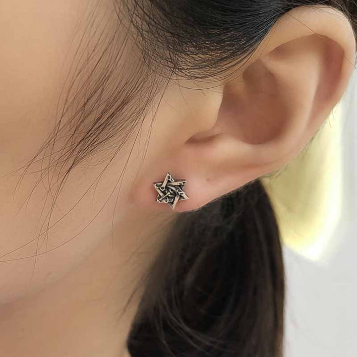 Small Stud Earrings | Gothic Silver Hexagram Studs by Demonmirror-6