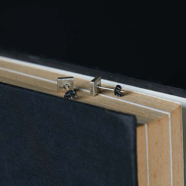 Square Earrings | 925 Silver with Blue Stones by Demonmirror-6