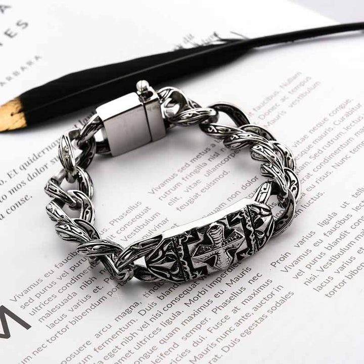 Stainless steel cross bracelet for men - Demonmirror Gothic Jewelry-3