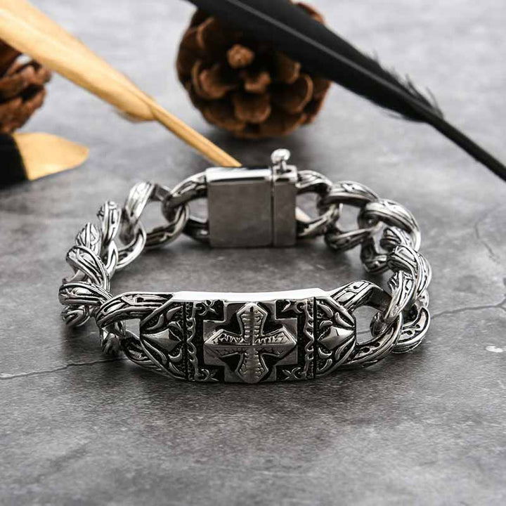 Stainless steel cross bracelet for men - Demonmirror Gothic Jewelry-4