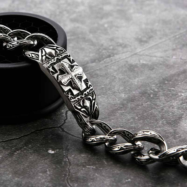 Stainless steel cross bracelet for men - Demonmirror Gothic Jewelry-5