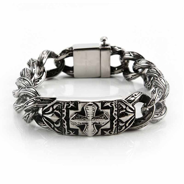 Stainless steel cross bracelet for men - Demonmirror Gothic Jewelry
