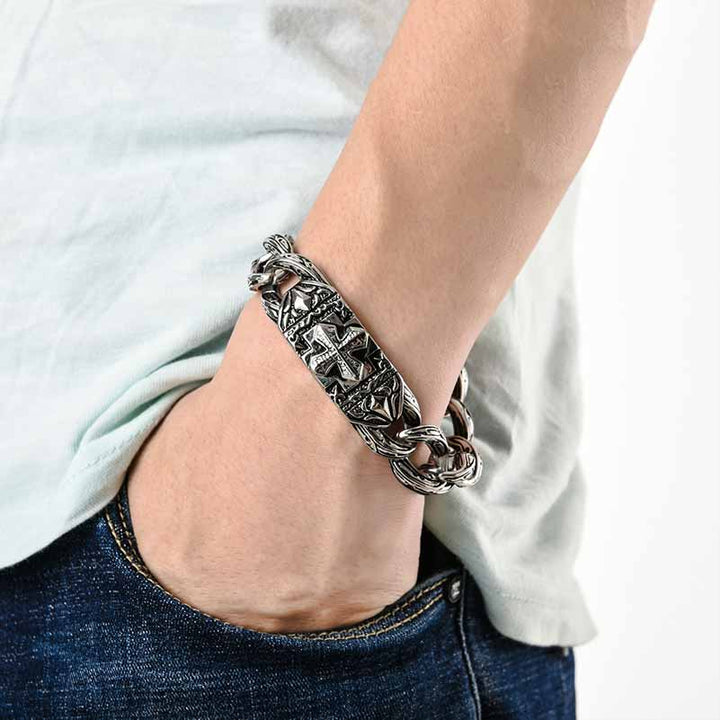 Stainless steel cross bracelet for men - Demonmirror Gothic Jewelry-6