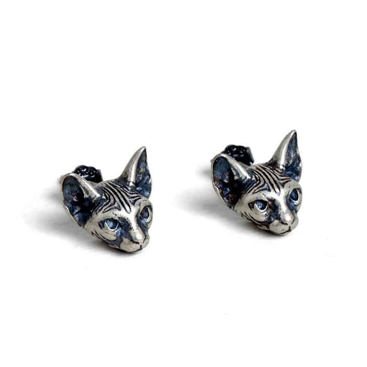 Cat Earrings - 925 Silver Gothic Earrings by Demonmirror-3